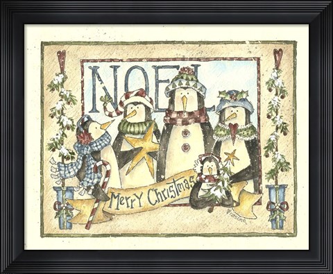 Framed Noel - 4 Penguins Print