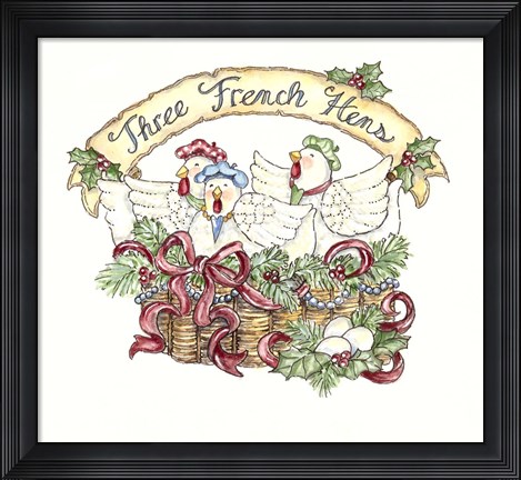 Framed Three French Hens Print