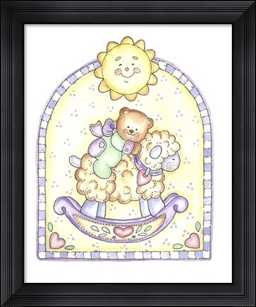 Framed Teddy Bear On Lamb Rocker Print