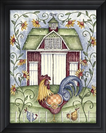 Framed Rooster &amp; Rasche Barn 300 Print