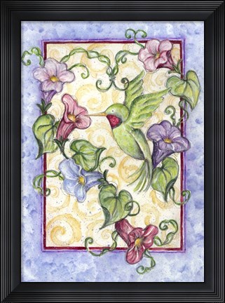Framed Hummingbird with Trumpet Flowers Print