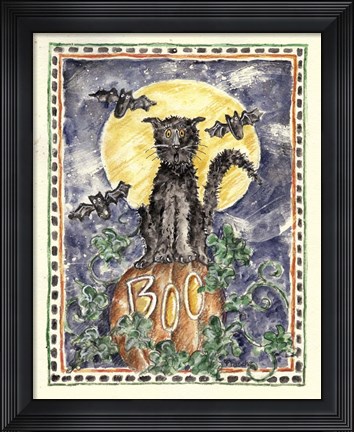 Framed BOO Cat on Pumpkin Print