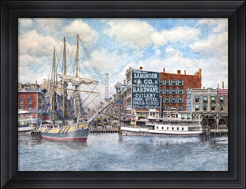 Framed Detroit Water Front 1896 Print