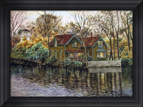 Framed Northville Victorian By Lake Print