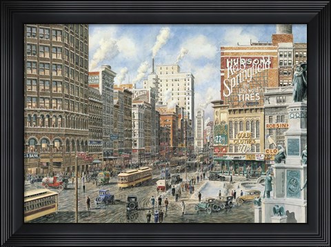 Framed Detroit Looking North On Woodward Print