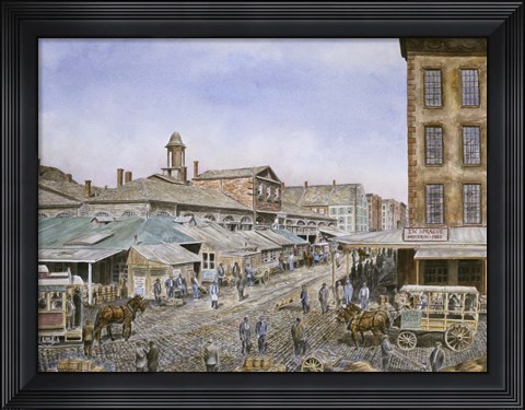Framed Fulton Market,  NYC.1876 Print