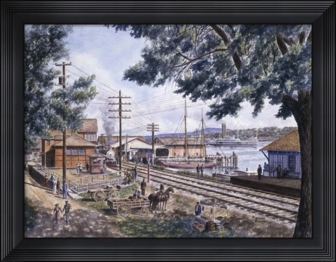 Framed Steam Along Hudson Print