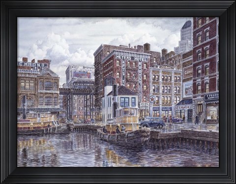 Framed Tugboats And Tenements Print