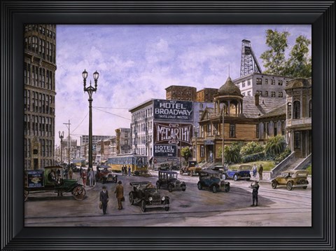 Framed Los Angeles,  Temple &amp; Broadway Print