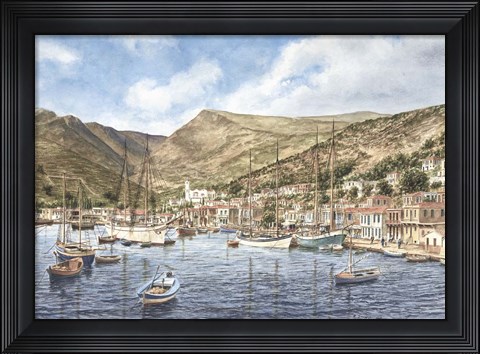 Framed Greek Seaport Town Print