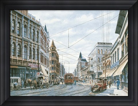 Framed Looking South Of Spring St. Print