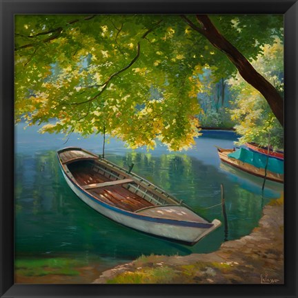 Framed Barca sul Fiume Print