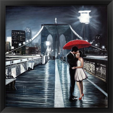 Framed Kissing on Brooklyn Bridge Print