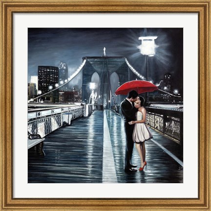 Framed Kissing on Brooklyn Bridge Print