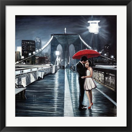 Framed Kissing on Brooklyn Bridge Print