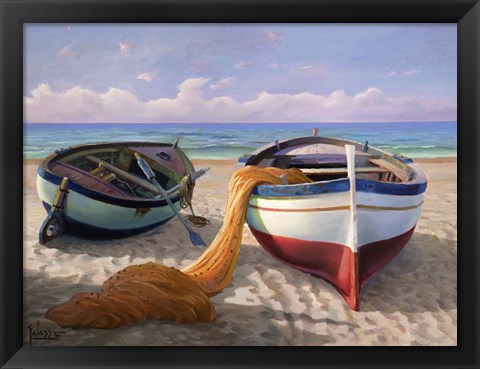 Framed Barche sulla Spiaggia Print