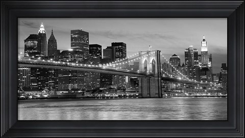 Framed Brooklyn Bridge at Night Print