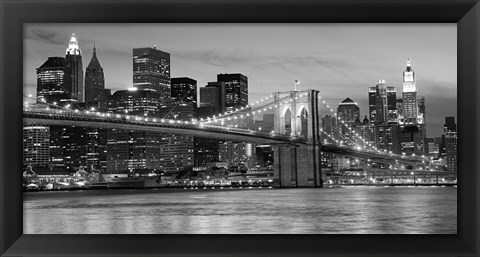 Framed Brooklyn Bridge at Night Print