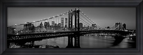 Framed Manhattan Bridge and Skyline BW Print