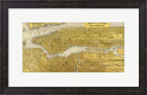 Framed Gilded Map of NYC Print