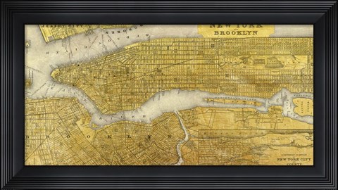 Framed Gilded Map of NYC Print