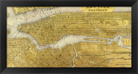 Framed Gilded Map of NYC Print