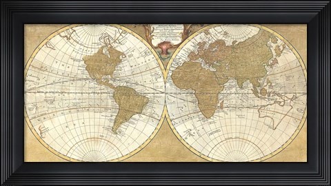 Framed Gilded World Hemispheres I Print