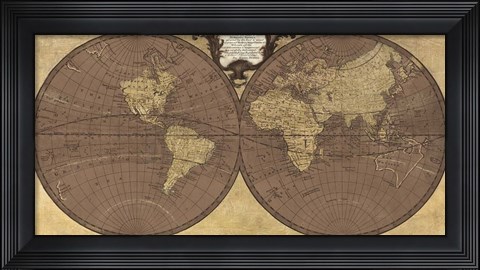 Framed Gilded World Hemispheres II Print