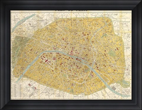Framed Gilded Map of Paris Print