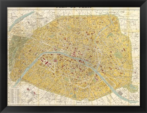 Framed Gilded Map of Paris Print