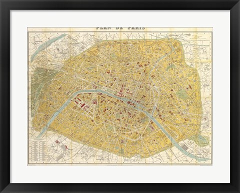 Framed Gilded Map of Paris Print