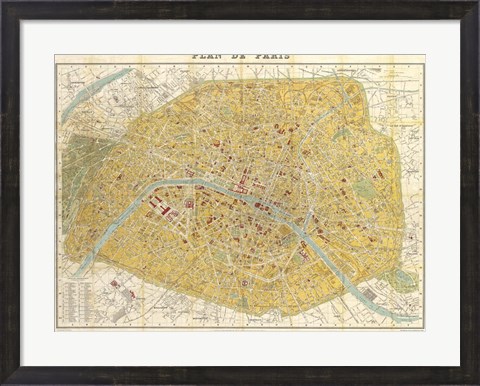 Framed Gilded Map of Paris Print