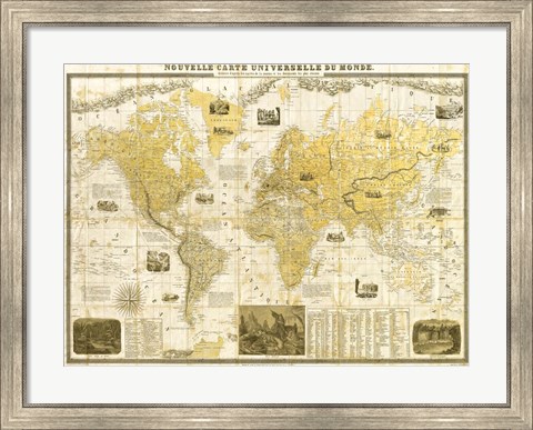 Framed Gilded 1859 Map of the World Print