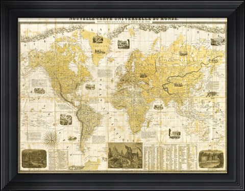 Framed Gilded 1859 Map of the World Print