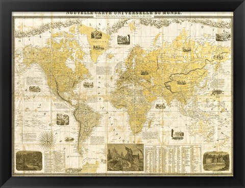 Framed Gilded 1859 Map of the World Print