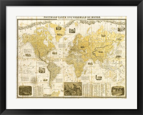 Framed Gilded 1859 Map of the World Print