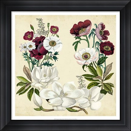 Framed Magnolia &amp; Poppy Wreath I Print