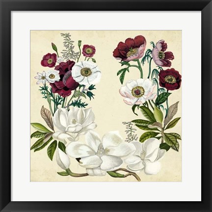 Framed Magnolia &amp; Poppy Wreath I Print