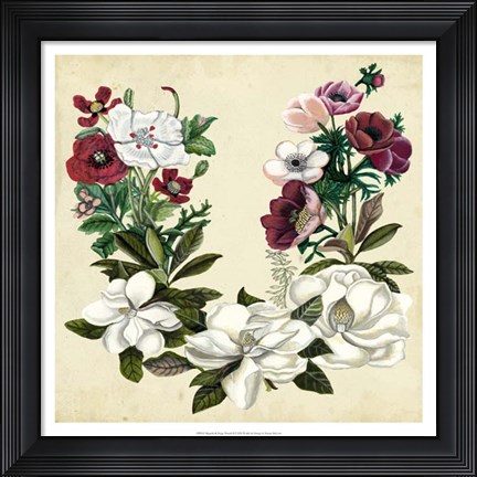Framed Magnolia &amp; Poppy Wreath II Print
