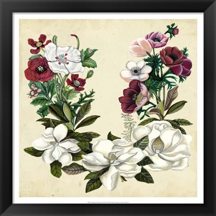Framed Magnolia &amp; Poppy Wreath II Print