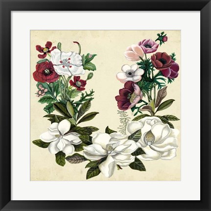 Framed Magnolia &amp; Poppy Wreath II Print