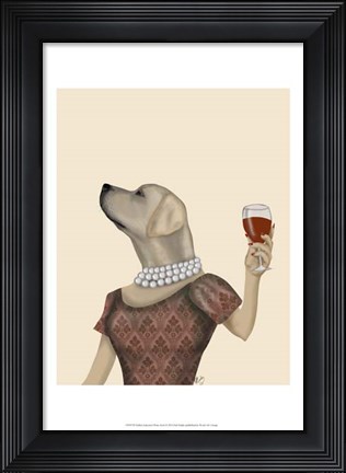 Framed Yellow Labrador Wine Snob Print