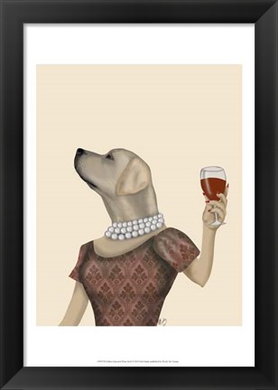 Framed Yellow Labrador Wine Snob Print