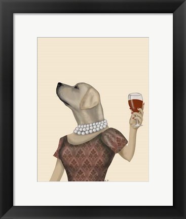 Framed Yellow Labrador Wine Snob Print