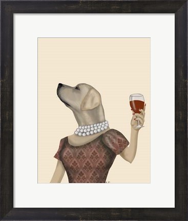 Framed Yellow Labrador Wine Snob Print