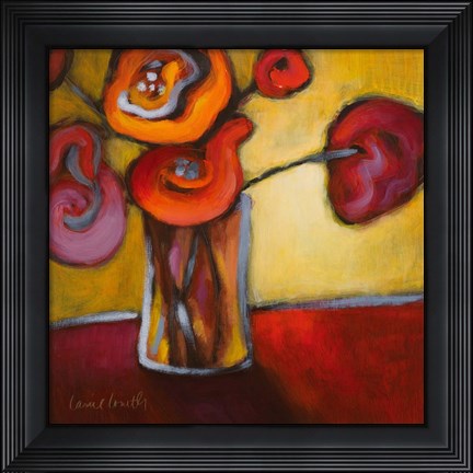 Framed Red Poppies in a Vase Print
