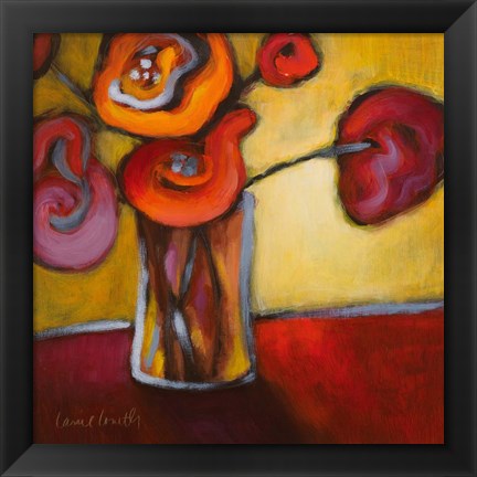 Framed Red Poppies in a Vase Print