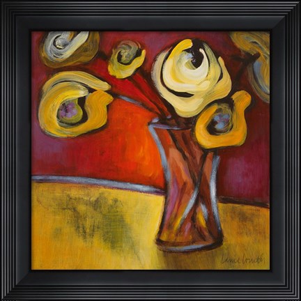 Framed Yellow Poppies in a Vase Print