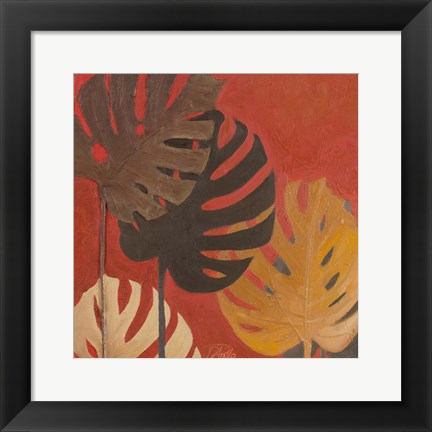 Framed My Fashion Leaves on Red II Print