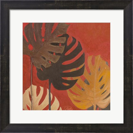 Framed My Fashion Leaves on Red II Print